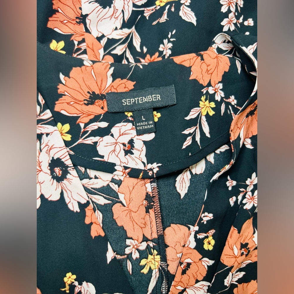 September the shop Vibrant Floral Faux Wrap Dress Lrg Asymmetrical Button Up - Picture 4 of 11